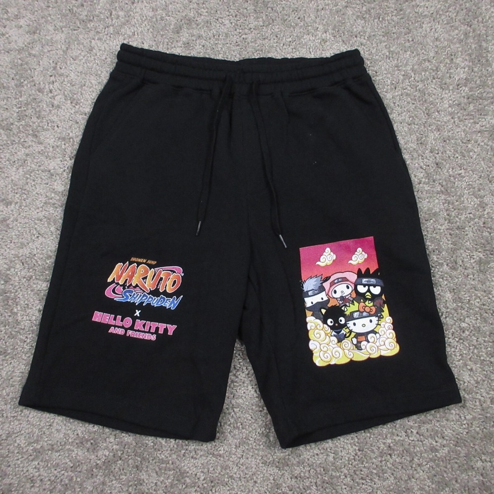 Naruto X Hello Kitty Shorts Mens Small Black Solid Sweat‎ Anime Graphic Casual